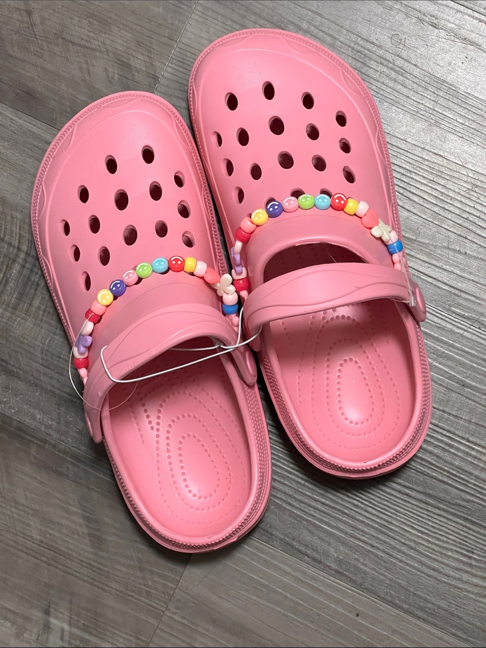 Kids Pink Clog Sandals with Beaded Straps